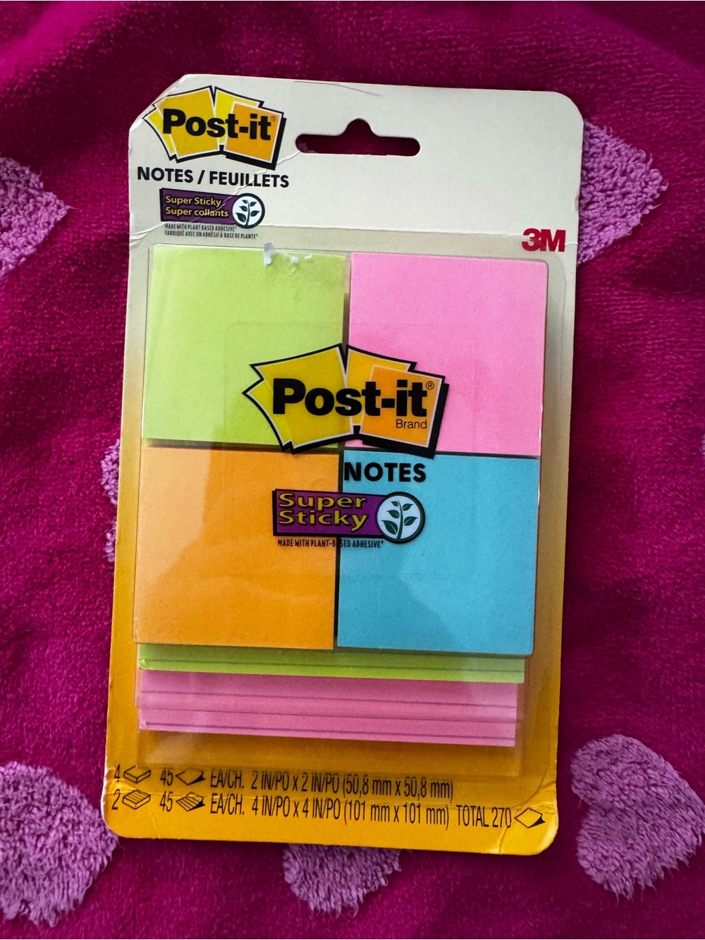 Super Sticky Notes 4-Color Pack - Pink, Green, Orange, Blue